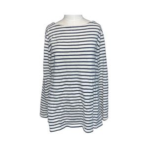 Eileen Fisher Blue & White Striped Knit Top Long Sleeve Organic Cotton - Medium